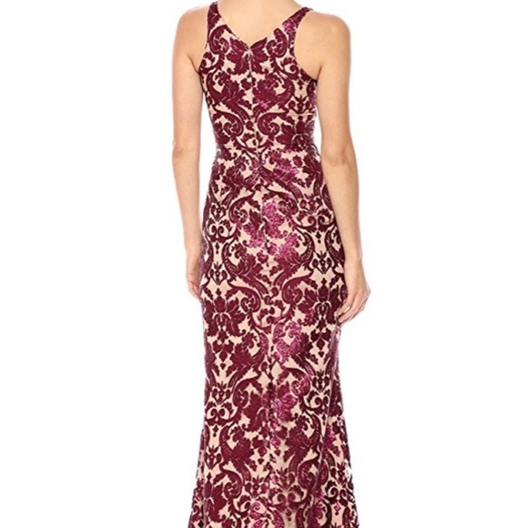 Dress the Population Maxi Dress Fleshtone Burgundy Red Sequins Large - Picture 2 of 12